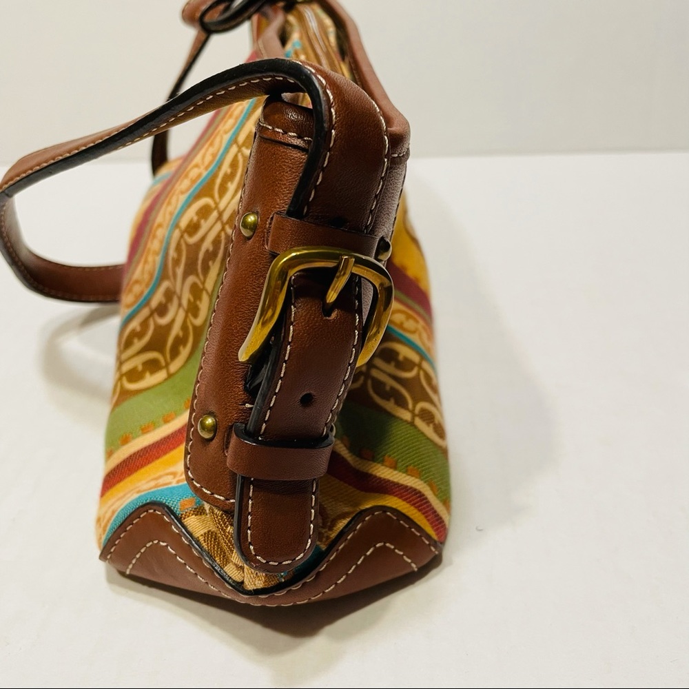 Fossil Canvas Signature Stripe Leather Baguette - image 6